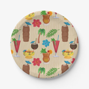 Tiki Tropical Cocktails Paper Plate