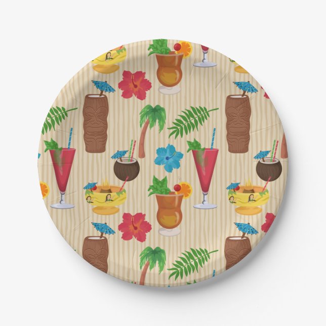 Tiki Tropical Cocktails Paper Plate (Front)