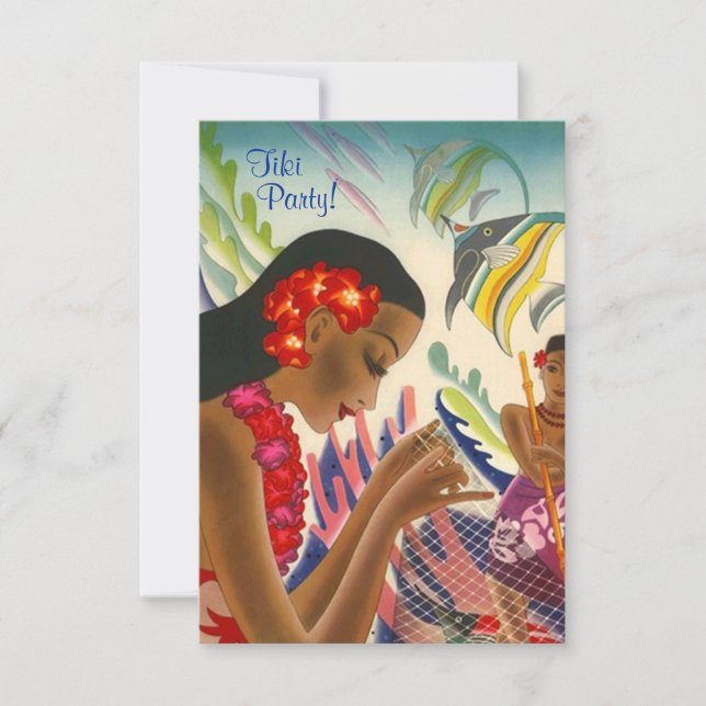 Tiki Tropical Lei Hawaiian Luau party INVITATON Invitation (Front)