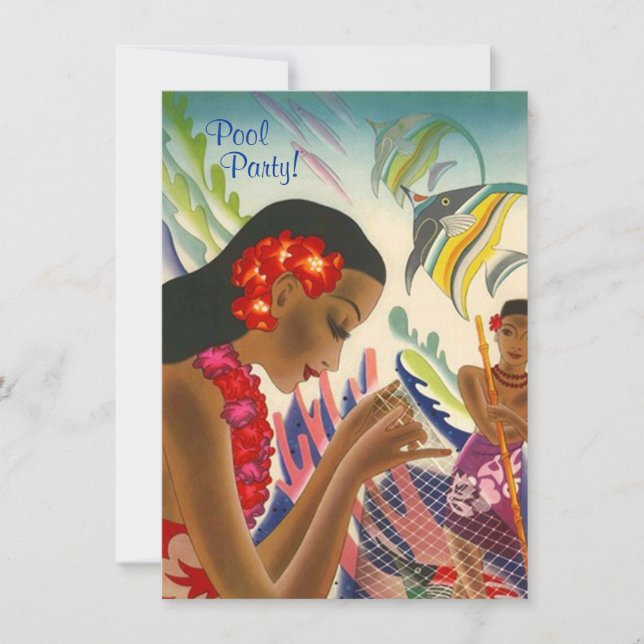 Tiki Tropical Lei Hawaiian Pool party INVITATON Invitation (Front)