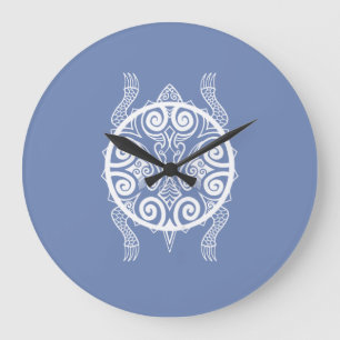 Tiki Warrior Turtle Tattoo Large Clock