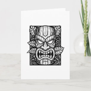 Tiki Woodcut Polynesian Tropical Hawaiian Party Lu Card