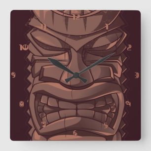 Tiki Wooden Totem Statute Wall Clock