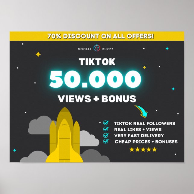 Tiktok 50K Views + 10K Likes | Buy Tiktok Follower Poster (Front)