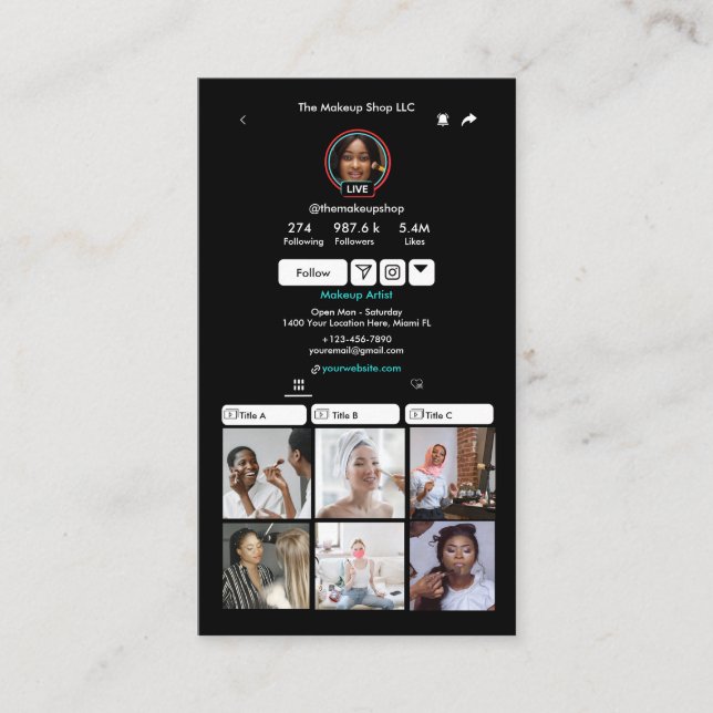 TikTok Black Social Media QR Code Business Card (Front)