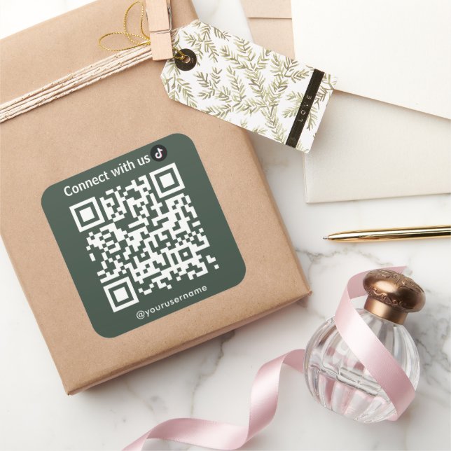 Tiktok Connect With Us Qr Code Forest Green Square Sticker (Gifting)