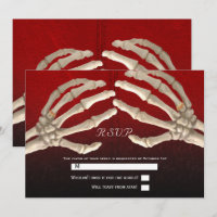 Til Death Blood Red Skeleton Gold Wedding RSVP