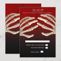 Til Death Blood Red Skeleton Gold Wedding RSVP