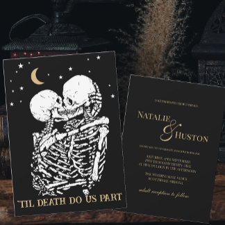 Til Death Cool Celestial Gothic Black Gold Wedding Invitation