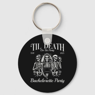 Til Death Do Party Retro Skeleton Bachelorette Key Ring