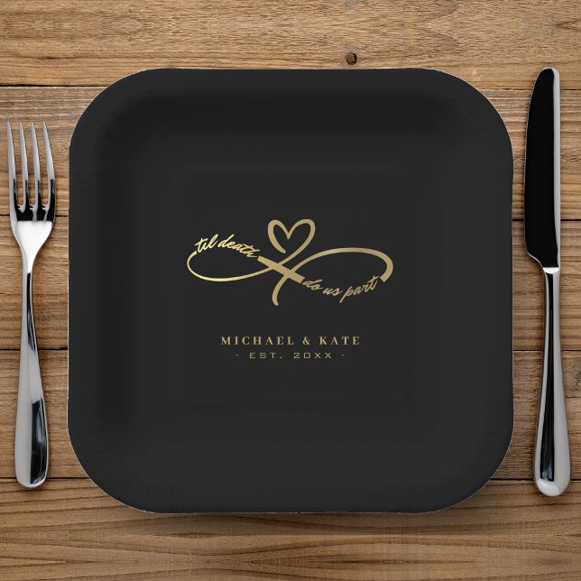 Til Death Do Us Part Black & Gold Infinity Symbol Paper Plate (Til Death Do Us Part Black & Gold Infinity Symbol Paper Plates
)