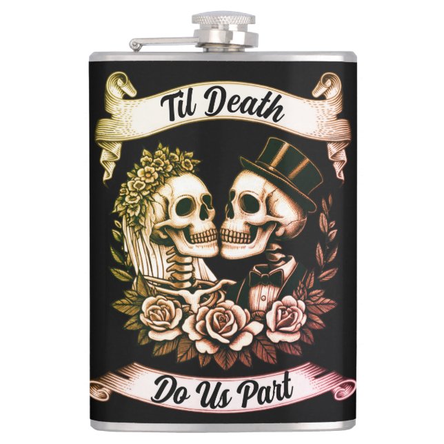 Til Death Do Us Part: Bride & Groom Skeleton Hip Flask (Front)