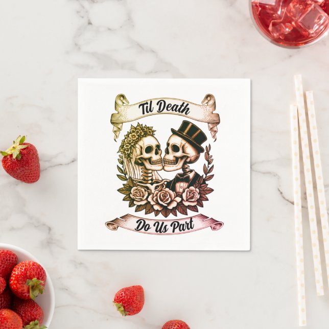 Til Death Do Us Part: Bride & Groom Skeleton Napkin (Insitu)