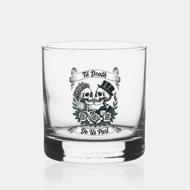 Til Death Do Us Part: Bride & Groom Skeleton Whiskey Glass (Back)