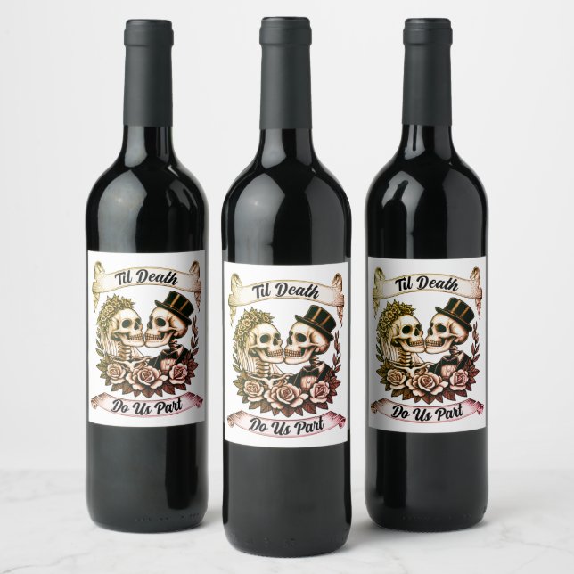 Til Death Do Us Part: Bride & Groom Skeleton Wine Label (Bottles)
