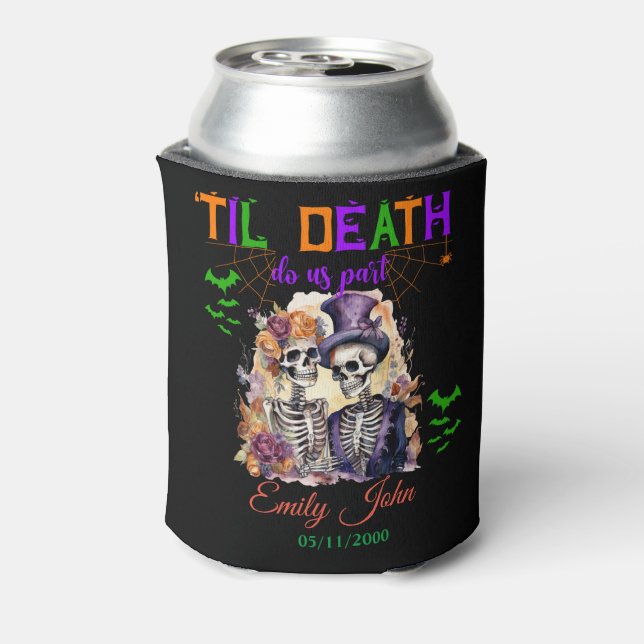 Til Death Do Us Part Eternal Love Halloween Skull Can Cooler (Can Back)