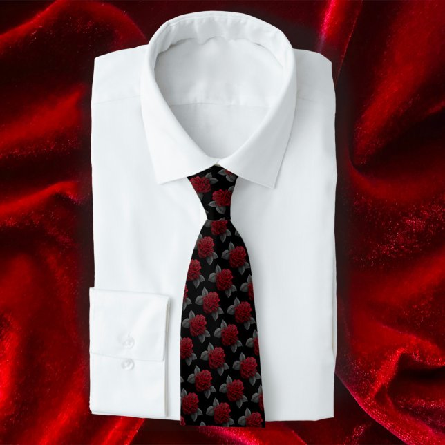 Til Death Do Us Part Gothic Black with Red Roses Tie (Creator Uploaded)