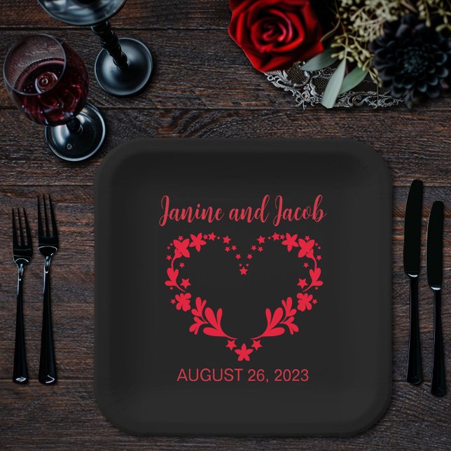 Til Death Do Us Part Gothic Red and Black Roses Paper Plate (Creator Uploaded)