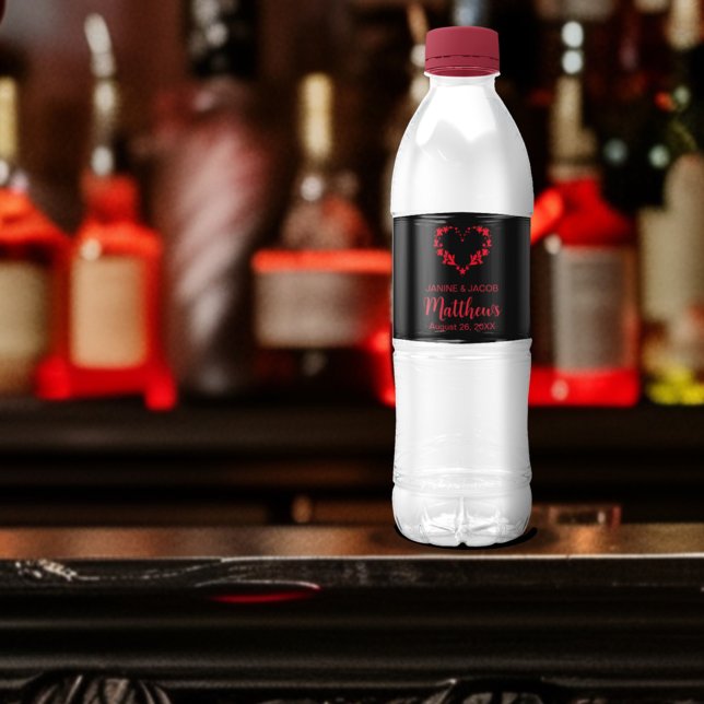 Til Death Do Us Part Gothic Red Floral Heart Water Bottle Label (Creator Uploaded)