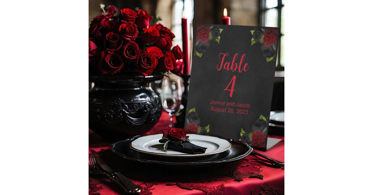 Red Roses Table Numbers Til Death Do Us Part Gothic Red Rose Table Number Pedestal Sign | Zazzle