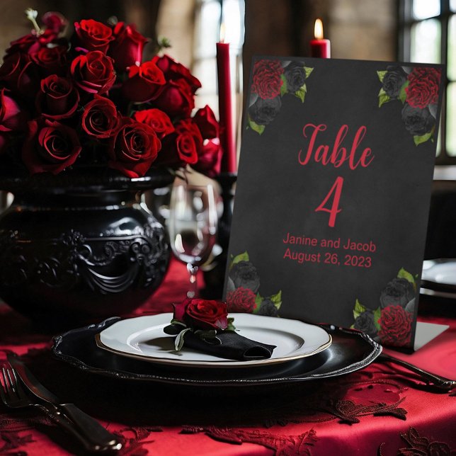 Til Death Do Us Part Gothic Red Rose Table Number Pedestal Sign (Creator Uploaded)