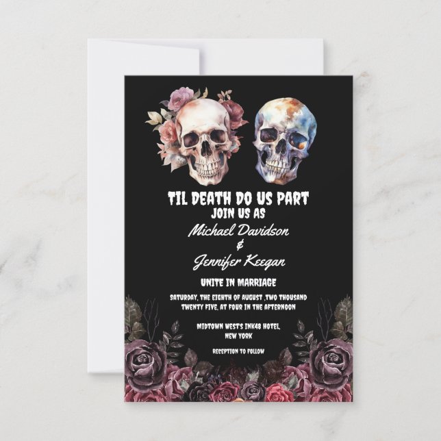 Til Death Do Us Part,Gothic Skull Floral Wedding Invitation (Front)