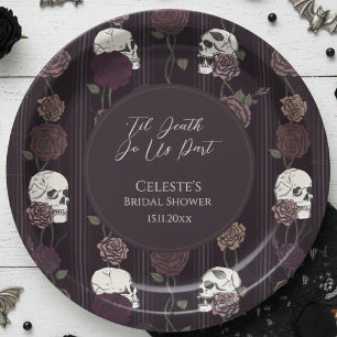 ’Til Death Do Us Part Gothic Skull & Rose Wedding Paper Plate