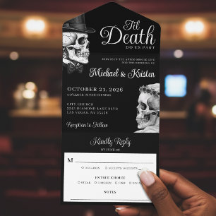 Til Death Do Us Part Gothic Skulls Black Wedding All In One Invitation