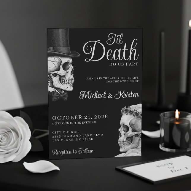 Til Death Do Us Part Gothic Skulls Black Wedding Invitation (Creator Uploaded)
