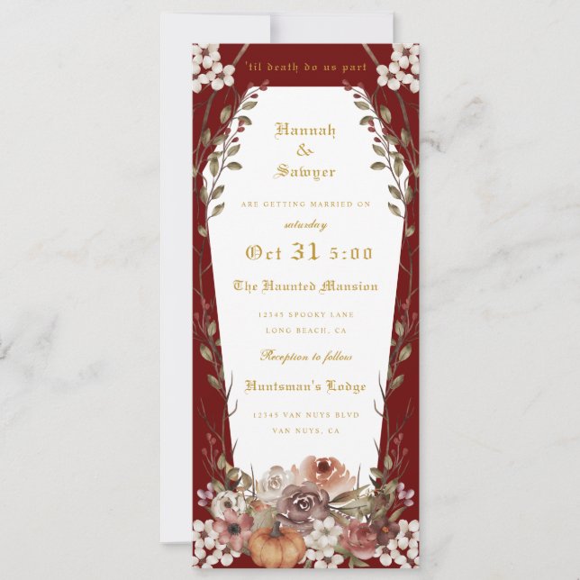 'Til Death Do Us Part Halloween Wedding Coffin Inv Invitation (Front)
