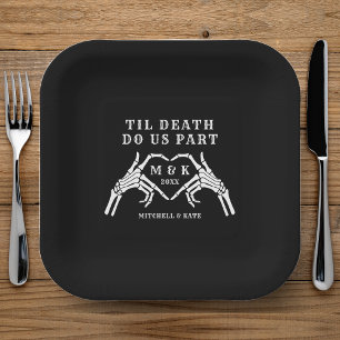 Til Death Do Us Part Heart Hand Black Wedding Paper Plate