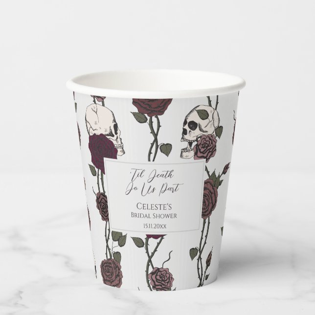 ’Til Death Do Us Part Light Grey Gothic Wedding Paper Cups (Front)