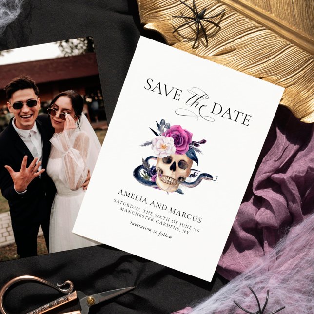 'Til Death Do Us Part Purple & Black Save the Date Invitation (Creator Uploaded)