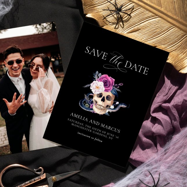 'Til Death Do Us Part Purple & Black Save the Date Invitation (Creator Uploaded)