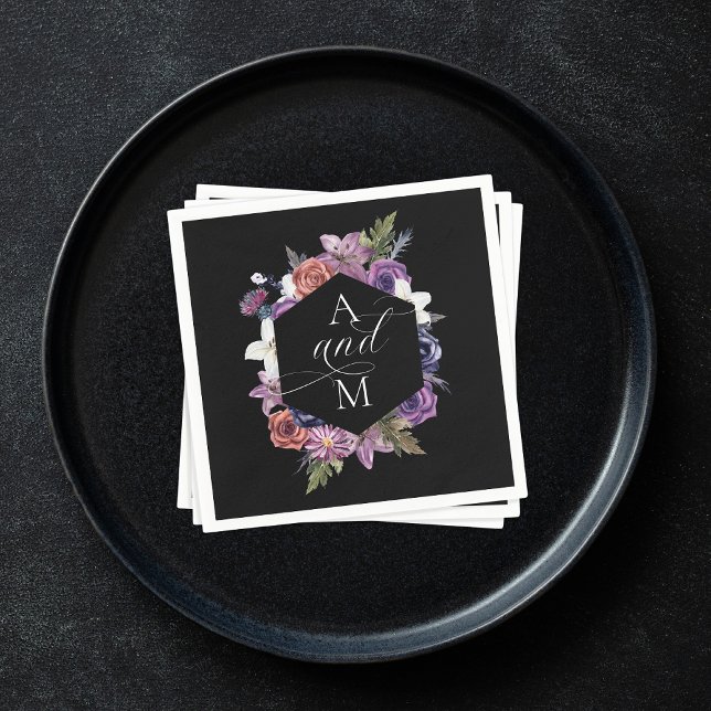 'Til Death Do Us Part Purple & Black Wedding Napkin (Creator Uploaded)