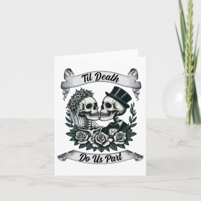 Til Death Do Us Part Skeleton Bride And Groom Marr Card (Front)