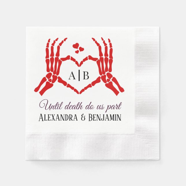 Til Death Do Us Part Skeleton Hands Heart Sign #1 Napkin (Front)