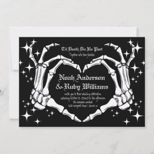 Til Death Do Us Part Skeleton Heart Hand Wedding  Invitation