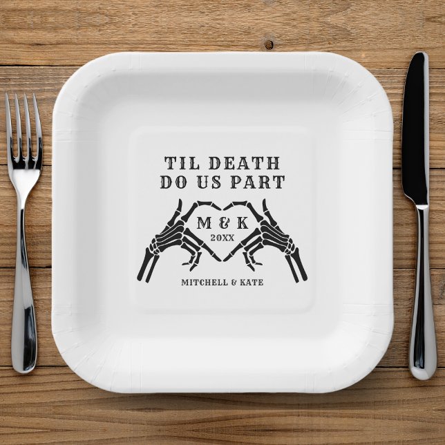 Til Death Do Us Part Skeleton Heart Hand Wedding Paper Plate (Til Death Do Us Part Skeleton Heart Hand Wedding Paper Plates
)