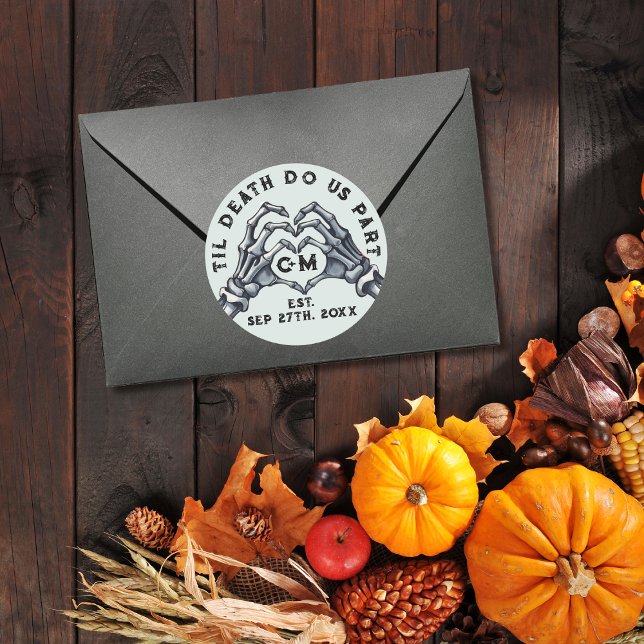 Til Death Do Us Part Skeletons Gothic Wedding Classic Round Sticker (Creator Uploaded)