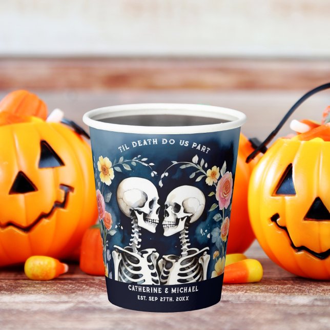 Til Death Do Us Part Skeletons Gothic Wedding Paper Cups (Creator Uploaded)