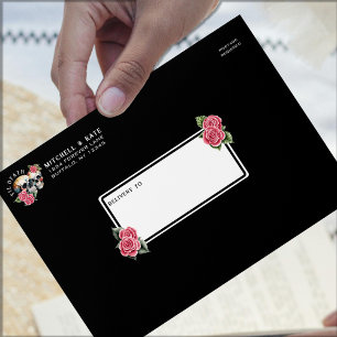 Til Death Do Us Part Skulls & Roses Black Wedding Envelope