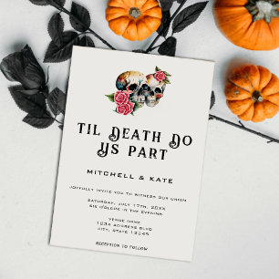 Til Death Do Us Part Skulls & Roses White Wedding Invitation