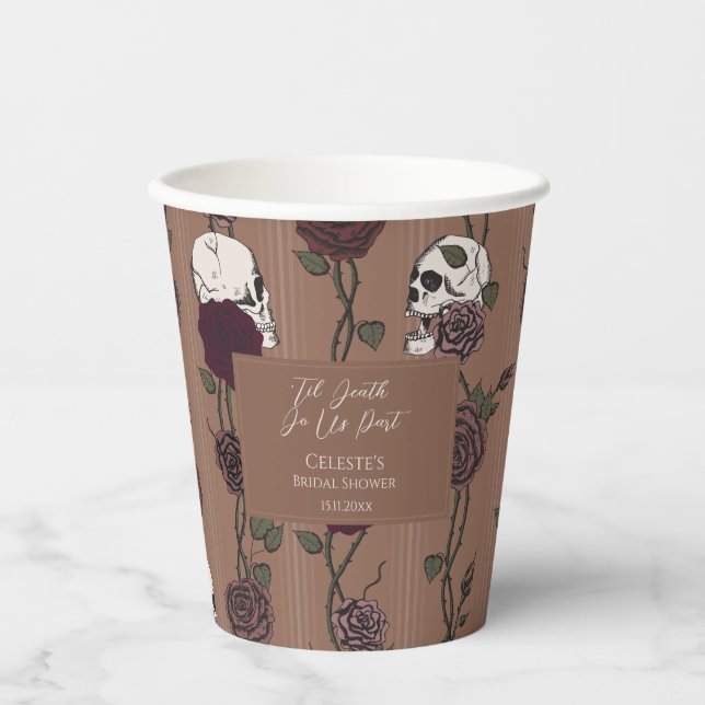’Til Death Do Us Part Tan Brown Gothic Wedding Paper Cups (Front)