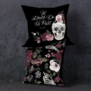 Til Death Do Us Part Watercolor Skeleton Rose Goth Cushion