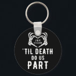 Til Death Do Us Part Wedding Favours Custom Key Ring<br><div class="desc">Wedding keychains. Favours with the quote "'Til death do us part" and skeleton hands forming a heart. Black party accessories with an editable date and the bride and groom's initials. Great for the guests, groomsmen, and bridesmaids. Be sure to visit our collection to see more coordinating items that match this...</div>