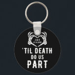 Til Death Do Us Part Wedding Favours Custom Key Ring<br><div class="desc">Wedding keychains. Favours with the quote "'Til death do us part" and skeleton hands forming a heart. Black party accessories with an editable date and the bride and groom's initials. Great for the guests, groomsmen, and bridesmaids. Be sure to visit our collection to see more coordinating items that match this...</div>
