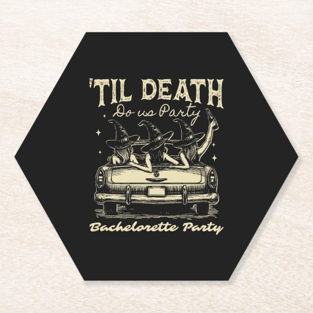 Til Death Do Us Party Halloween D Yellow Paper Coaster (Front)