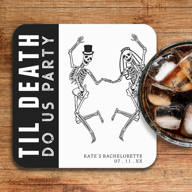 Til Death Do Us Party Skeleton Couple Bachelorette Square Paper Coaster (Til Death Do Us Party Skeleton Couple Bachelorette Square Paper Coaster
)