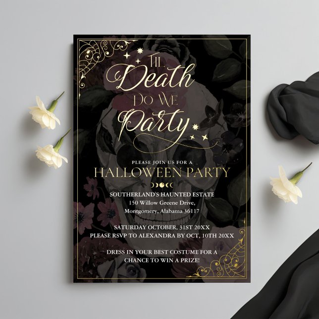 Til Death Do We Party Gothic Skull Halloween (Til Death Do We Party Gothic Skull Halloween Foil Invitation)